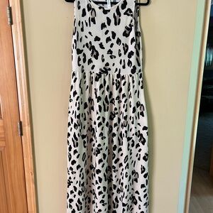 Tickled Teal Long Cream Leopard Sweater Dress w/ Pockets